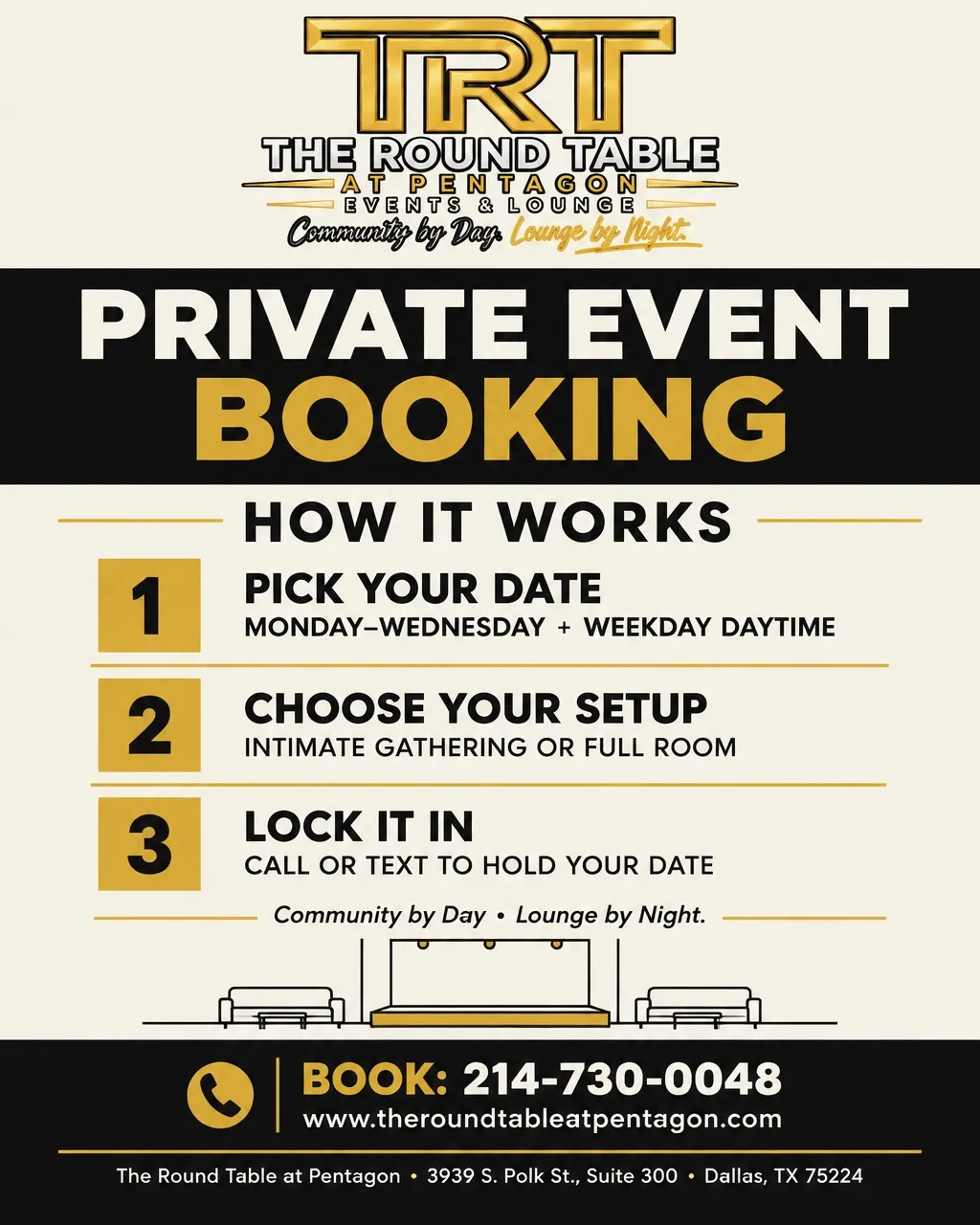 Private event booking information for The Round Table at Pentagon