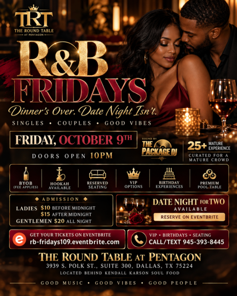 R&B Fridays flyer for Friday, October 9, 2026 at The Round Table at Pentagon