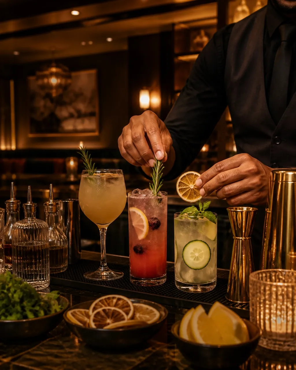Full mocktail mixology bar inside The Round Table at Pentagon